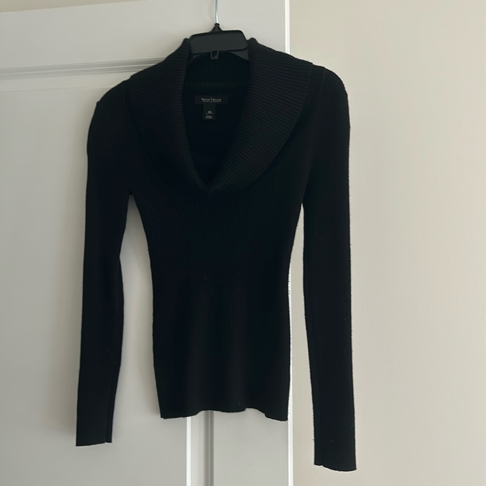 WHBM Long Sleeve Cowl Neck With Metallic Threads, Black, Size XS